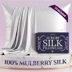 DECOLURE 100% Pure Mulberry Silk Pillow Case 30 Momme Silk, King Size White